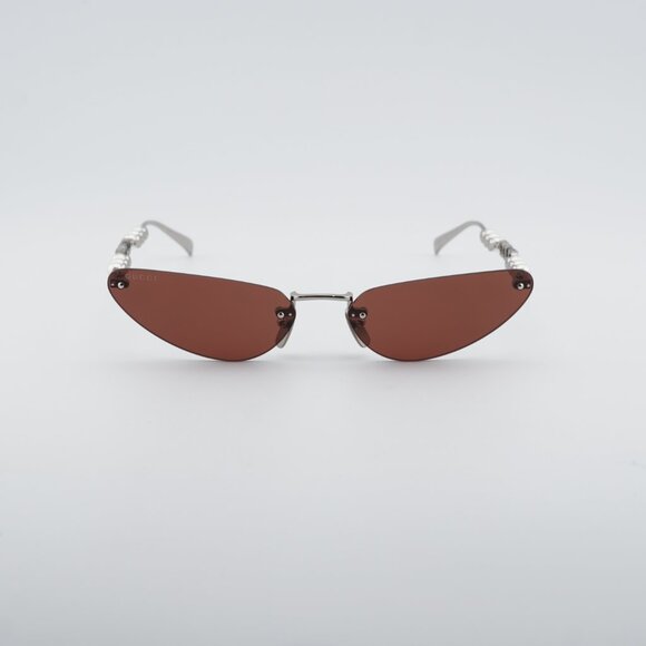 Gucci GG1920S 002 Sunglasses Shiny Silver with Pearl Cat Eye Frame, Brown Lenses main image 9